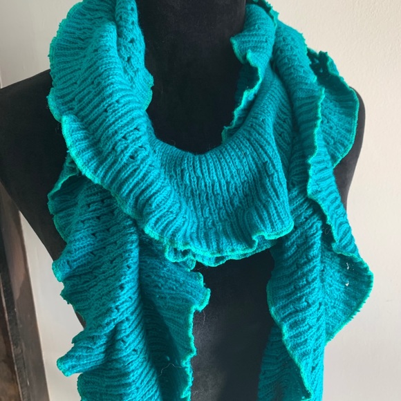 Teal Ruffled Knit Scarf - Picture 2 of 3